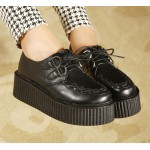Black Stitches Classic Punk Rock Lace Up Platforms Creepers Oxfords Shoes