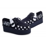 Black WHATEVER Teeth Spikes Punk Rock Lace Up Platforms Creepers Oxfords Shoes