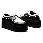 White Black Stitches Lace Up Platforms Creepers Oxfords Shoes