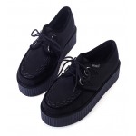 Black Suede Stitches Lace Up Platforms Creepers Oxfords Shoes