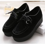 Black Velvet Suede Stitches Lace Up Platforms Creepers Oxfords Shoes