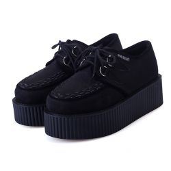 Black Suede Stitches Lace Up Platforms Creepers Oxfords Shoes