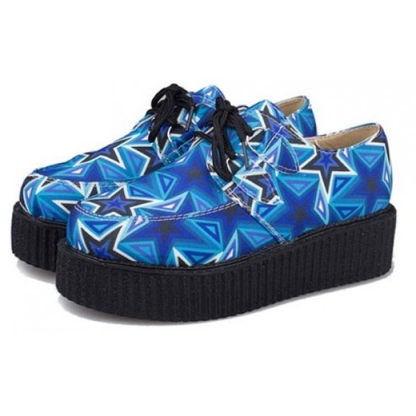 Blue Stars Harajuku Lace Up Platforms Creepers Oxfords Shoes