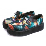 Green Galaxy Stars Universe Lace Up Platforms Creepers Oxfords Shoes
