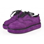 Purple Suede Vintage Lace Up Platforms Creepers Oxfords Shoes