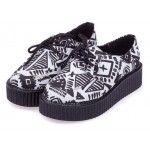 White Tribal Totem Pattern Lace Up Platforms Creepers Oxfords Shoes