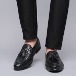 Black Knitted Leather Tassels Mens Oxfords Loafers Dress Business Shoes Flats