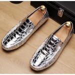 Gold Shinny Mirror Metallic Croc Mens Casual Loafers Flats Shoes