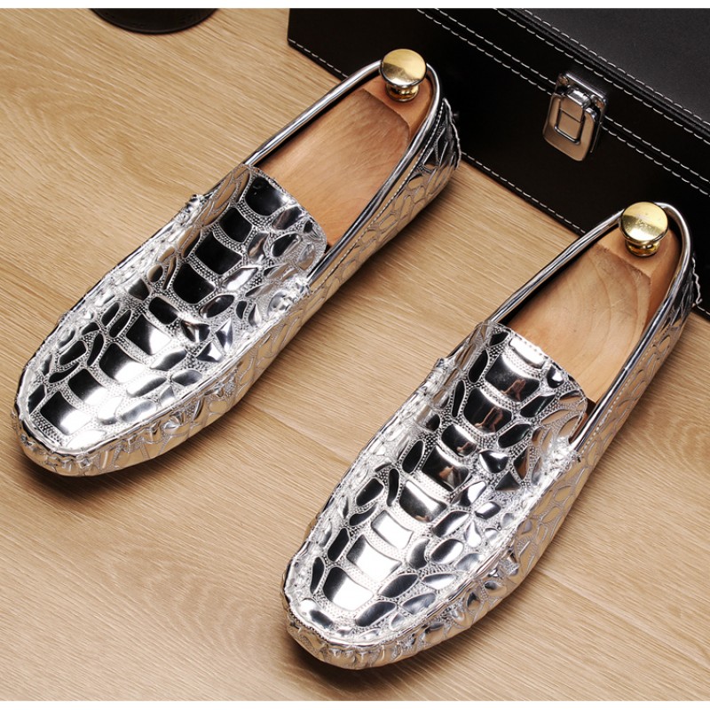 Gold Shinny Mirror Metallic Croc Mens Casual Loafers Flats Shoes