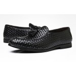 Black Knitted Leather Tassels Mens Oxfords Loafers Dress Business Shoes Flats