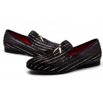 Black Stripes Gold Horn Loafers Dapperman Prom Dress Shoes