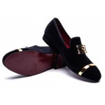 Black Velvet Gold Emblem Loafers Dapperman Prom Dress Shoes