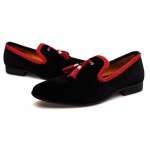 Black Red Velvet Tassels Loafers Dapperman Prom Dress Shoes Flats
