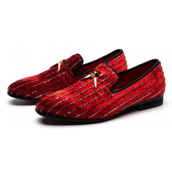 Red Stripes Gold Horn Loafers Dapperman Prom Dress Shoes