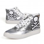 Silver Skulls Punk Rock High Top Mens Sneakers Boots Shoes