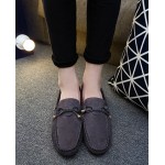 Grey Suede Bow Mens Casual Loafers Flats Shoes