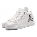 White Metal Skulls Punk Rock High Top Mens Sneakers Boots Shoes
