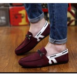 Burgundy White Suede Mens Casual Loafers Flats Shoes