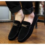 Black String Suede Mens Casual Loafers Flats Shoes