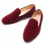 Burgundy Suede Spike Studs Punk Rock Womens Loafers Flats Dress Shoes