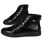 Black Skulls Embossed Punk Rock High Top Mens Sneakers Boots Shoes