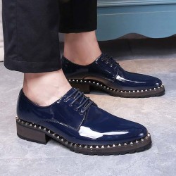 Blue Patent Leather Studs Lace Up Oxfords Flats Dress Shoes