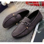 Grey Suede Bow Mens Casual Loafers Flats Shoes