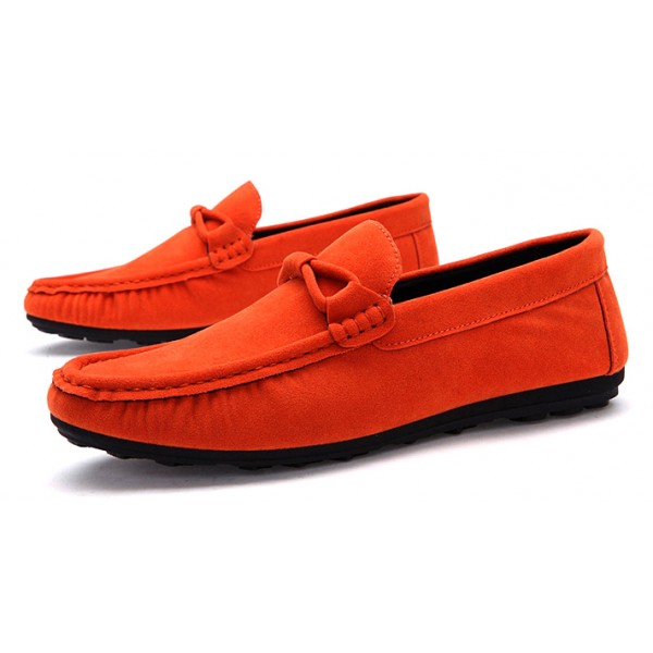 Orange Suede Mens Casual Loafers Flats Shoes