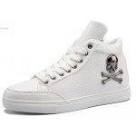 White Skulls Embossed Punk Rock High Top Mens Sneakers Boots Shoes