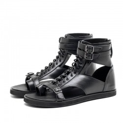 Black High Top Strappy Thumb Fashion Mens Sneakers Gladiator Roman Sandals