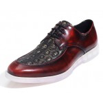 Burgundy Skulls Embossed Leather Gothic Lace Up Mens Oxfords Dress Shoes