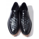 Black Skulls Embossed Leather Cleated Sole Lace Up Mens Oxfords Dress Shoes