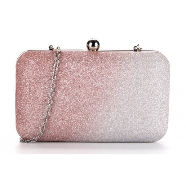 Pink Pastel Bling Bling Glitter Rectangluar Evening Clutch Purse Jewelry Box