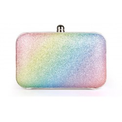 Rainbow Pastel Bling Bling Glitter Rectangluar Evening Clutch Purse Jewelry Box